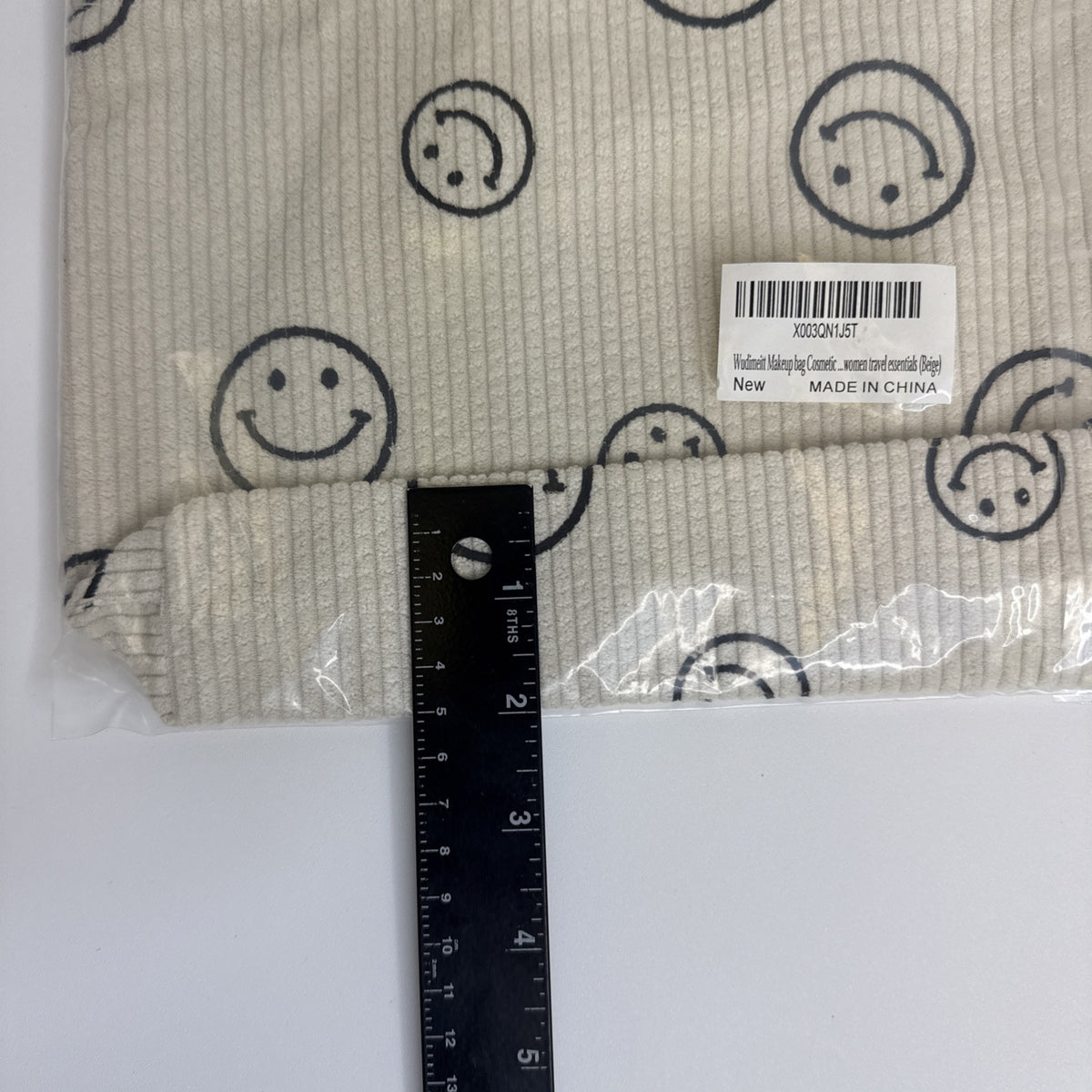 3 Pack Corduroy Makeup Bags for Women - Cosmetic Travel Organizer with Smile Face Design