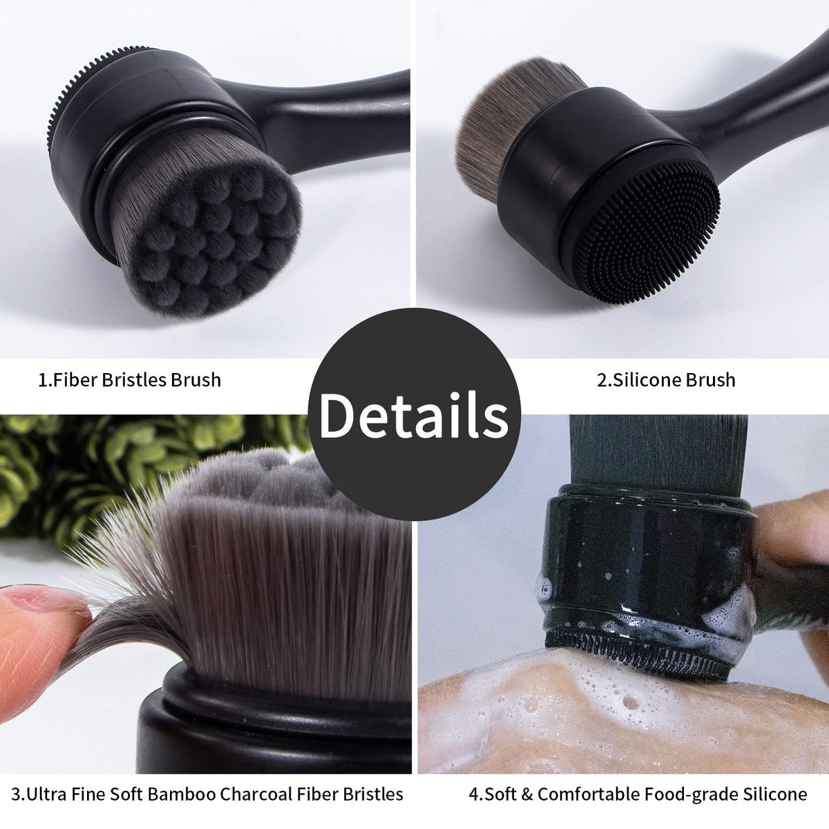 Beomeen 2-in-1 Facial Cleansing Brush with Silicone & Bamboo Charcoal Fiber