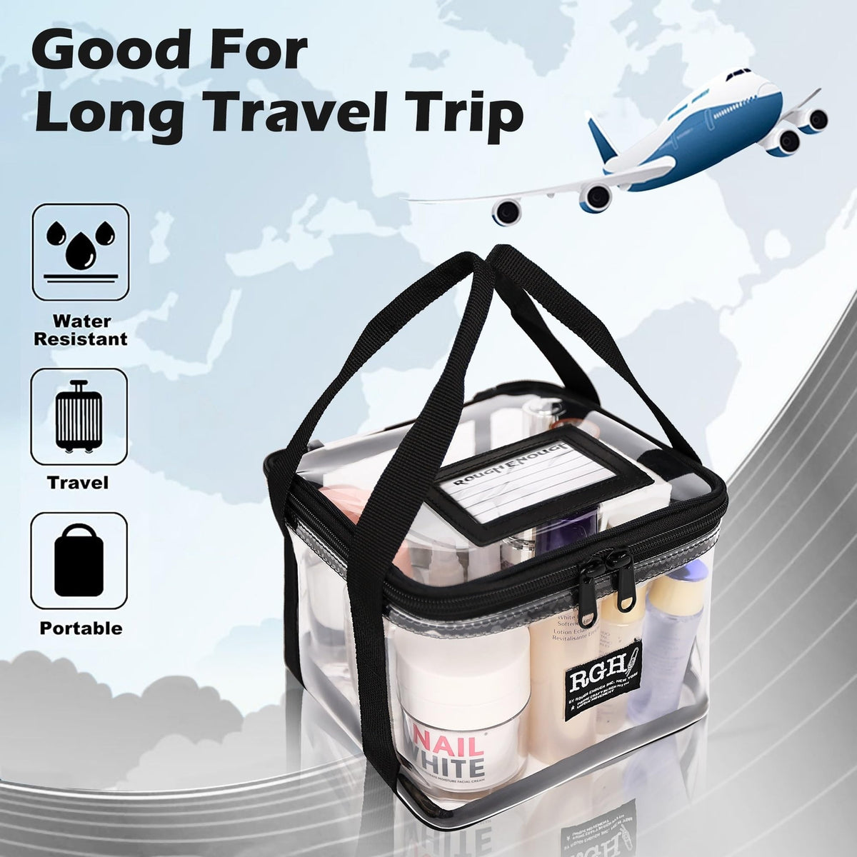 Waterproof Clear Makeup Bag for Travel & Cosmetics Organizer - Black