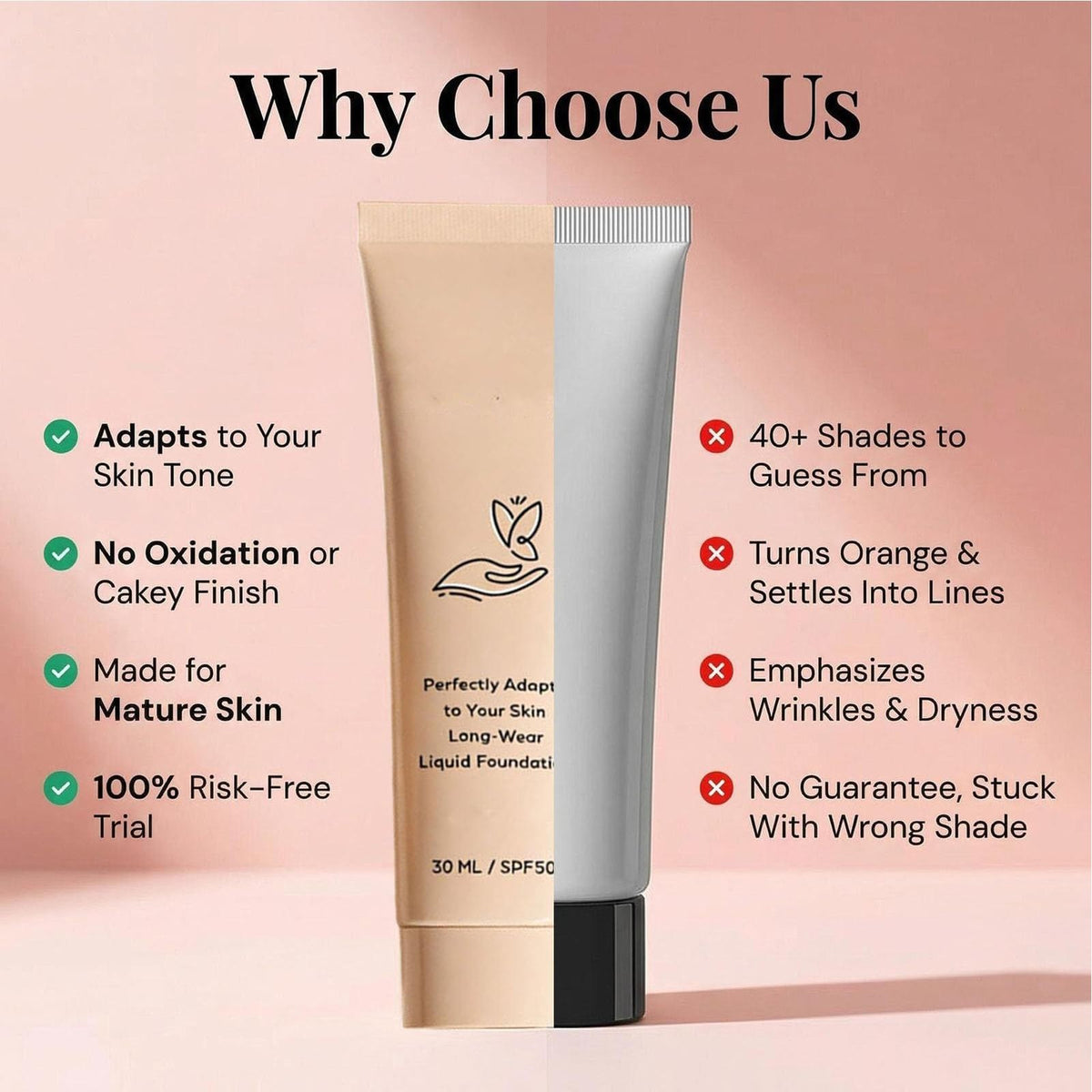 Color Changing SPF 50 Foundation for Mature Skin 30ml - Light, Buildable Coverage