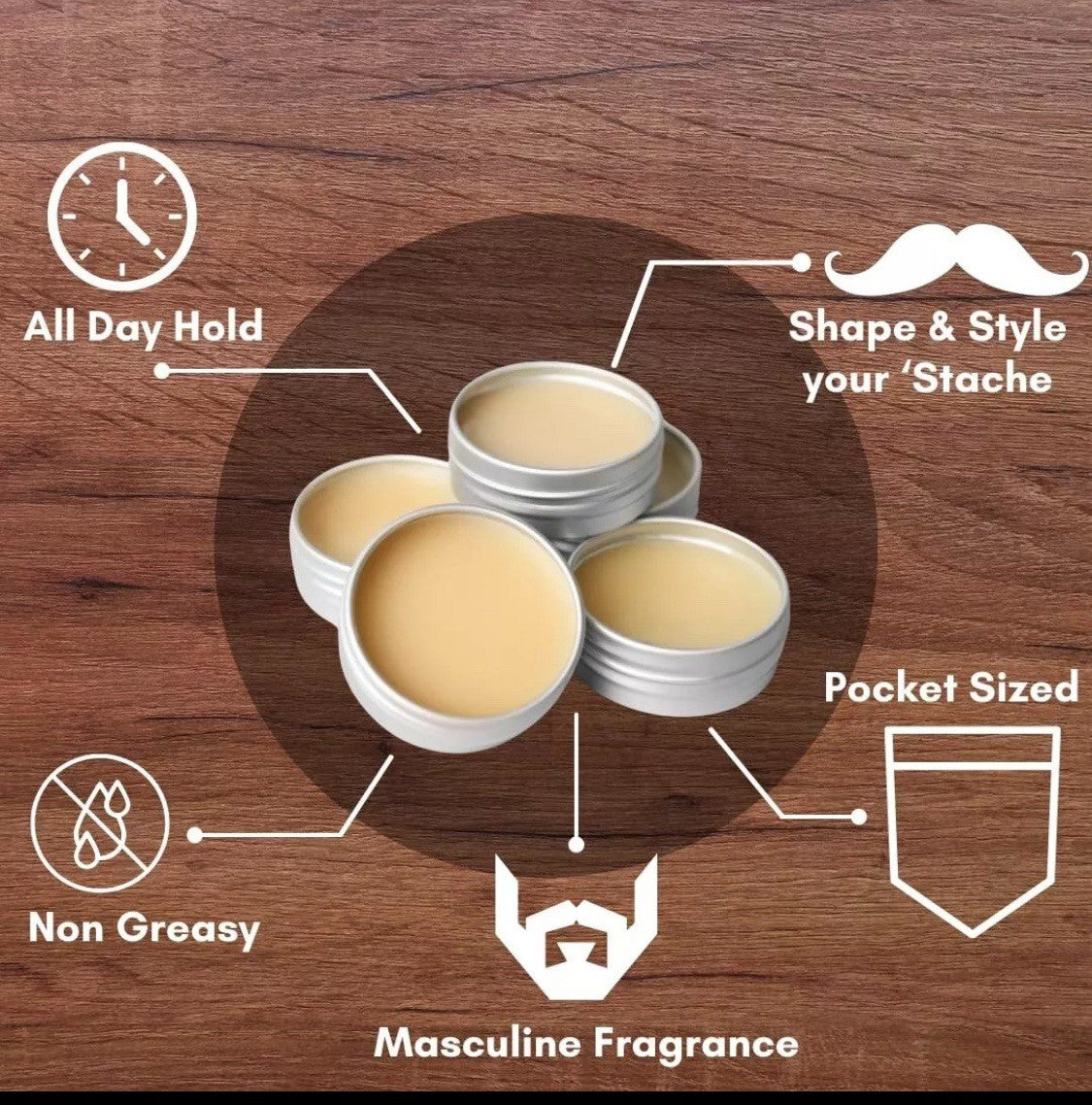 Strong Hold Sandalwood Mustache Wax & Comb Set - Grooming & Styling 50g