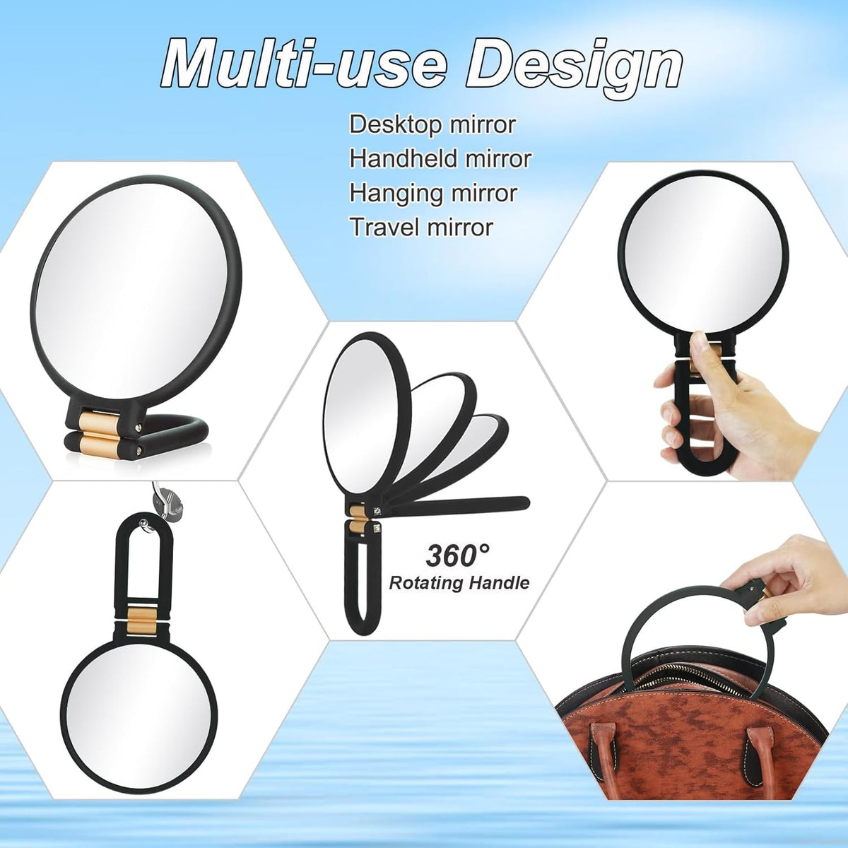 Magnifying Travel Hand Mirror 20x Dual-Sided Adjustable Black