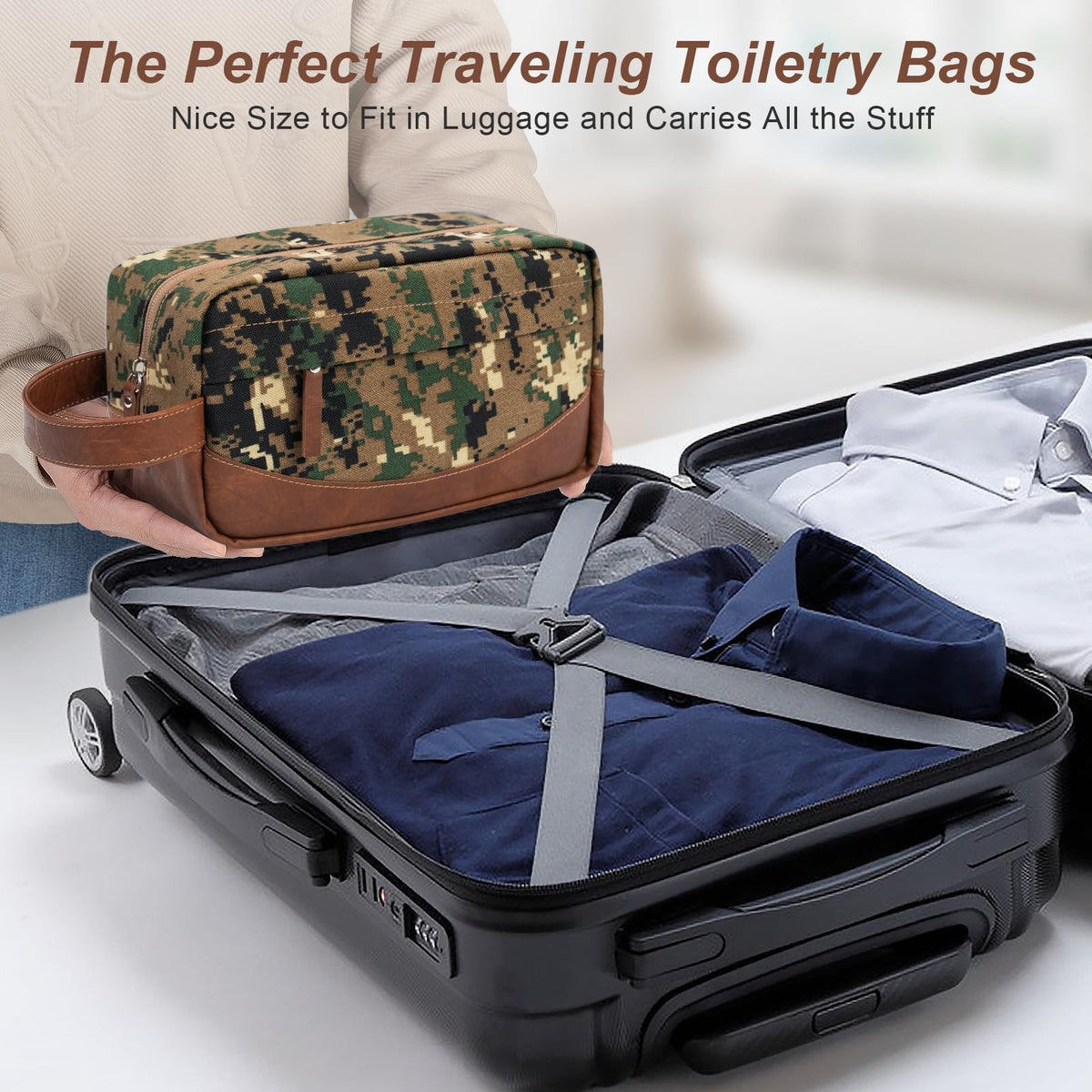 Travel Toiletry Bag for Men Water-Resistant Organizer with Hanging Handle