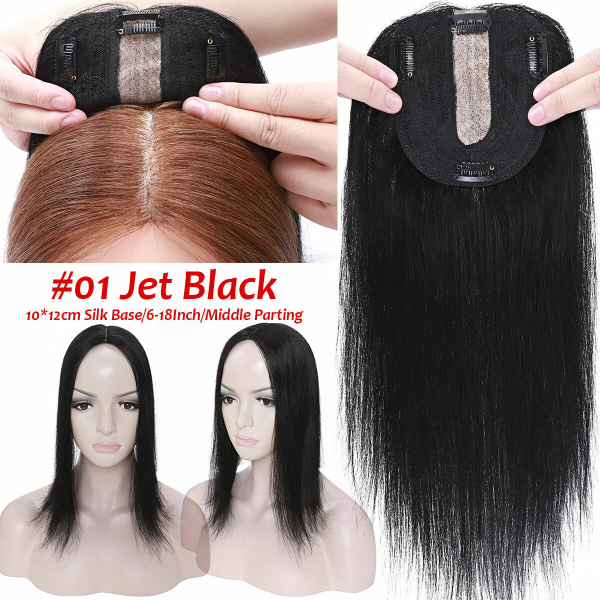 Remy Human Hair Topper with Bangs - Clip-In Hairpiece for Thinning Hair