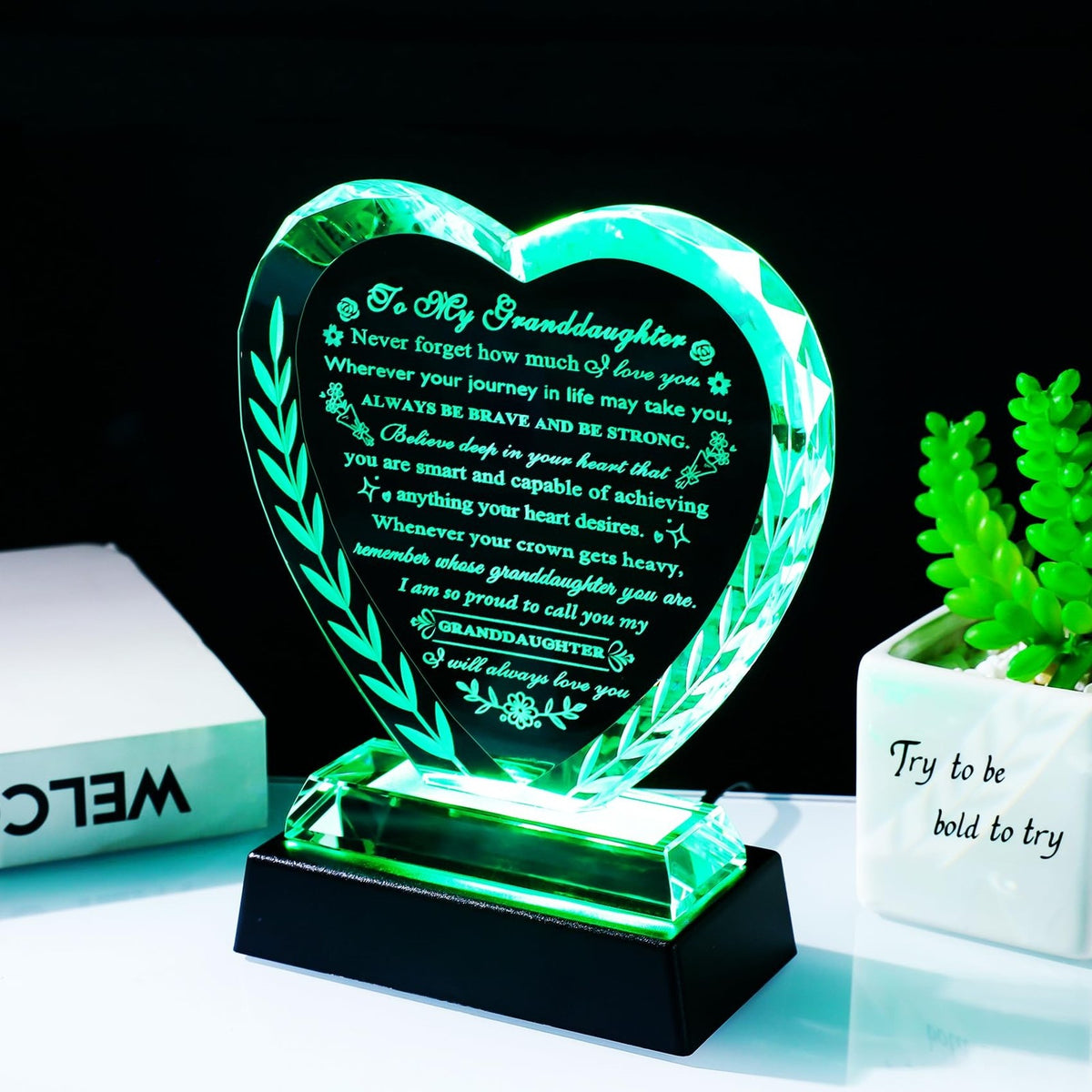Crystal Keepsake Gift for Granddaughter from Grandma Grandpa - Heart-Shaped Present