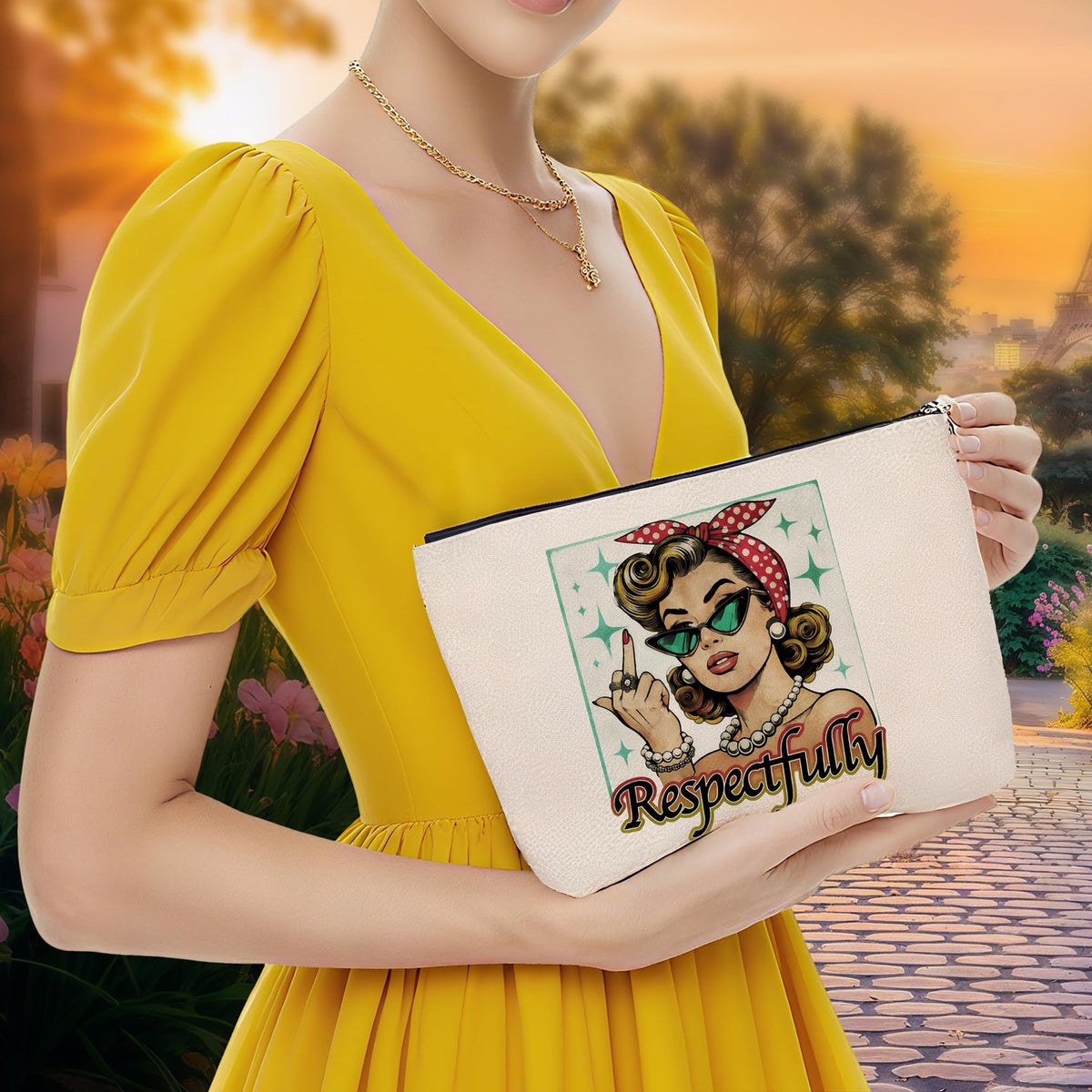 Retro Pinup Makeup Bag - Vintage Pink Feminist Cosmetic Case