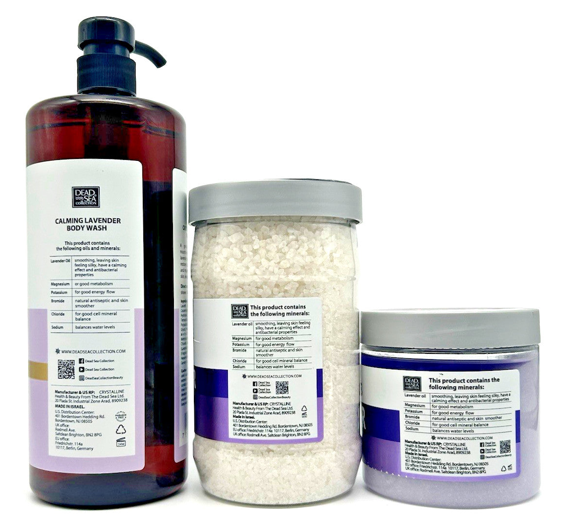 Dead Sea Collection Lavender Body Wash (33.8oz), Salts(34.2oz) &