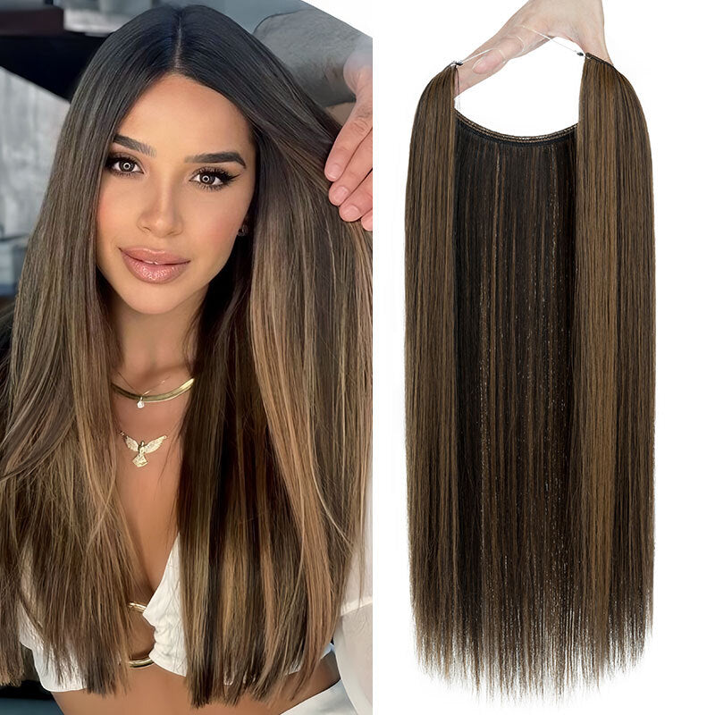 Invisible Wire Hair Extensions - Natural Synthetic Length & Body Wavy or Straight