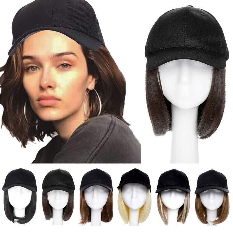 Baseball Cap with Synthetic Hair Extensions - Straight, Curly, Wavy Fits Most