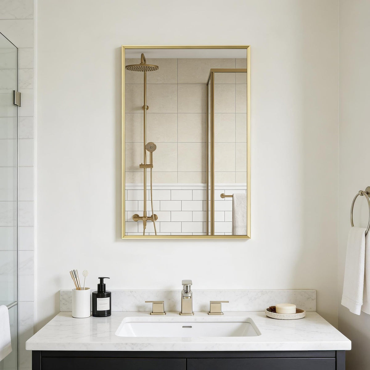 16x24 Inch Brushed Gold Wall Mirror for Bathroom Vanity & Over Sink