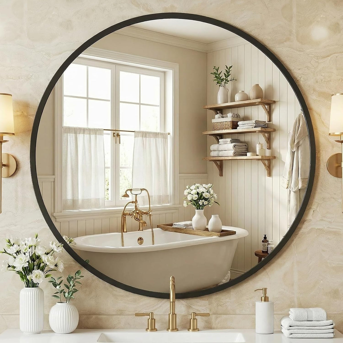 30 Inch Round Bathroom Wall Mirror – Circle Vanity Mirror, Unbranded