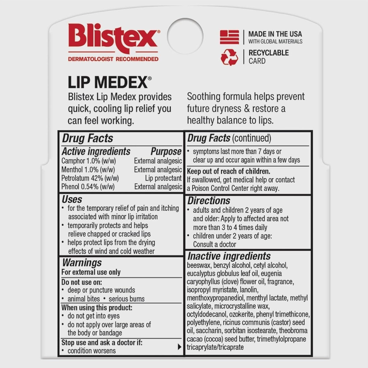 Medicated Lip Balm Stick Pack - Soothing, Hydrating, Repairing Relief