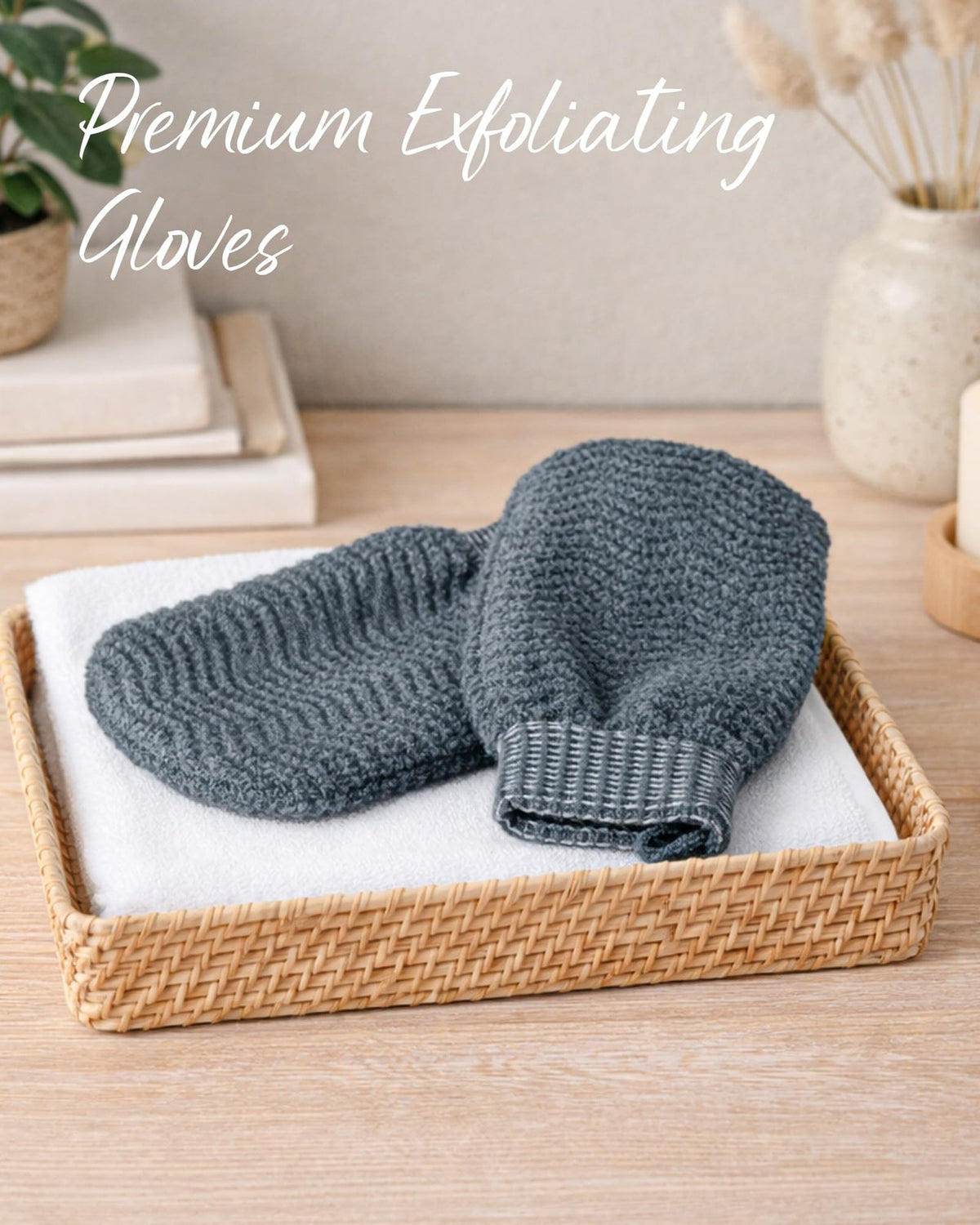 Exfoliating Gloves 2 Pack, Wave Texture Mitt for Dead Pcs, Gray