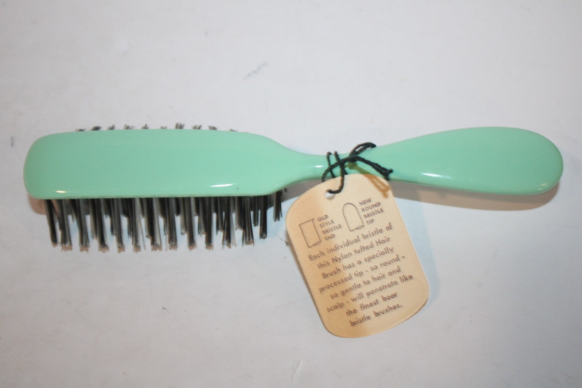 Vintage Green Hair Brush with Dupont Nylon Bristles - 7.5" Old Stock