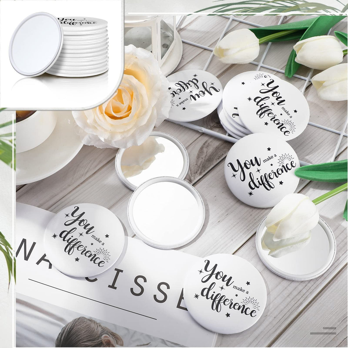 Inspirational Compact Mirror Set 24 Pcs Gift Bulk for Women – You Make a Difference
