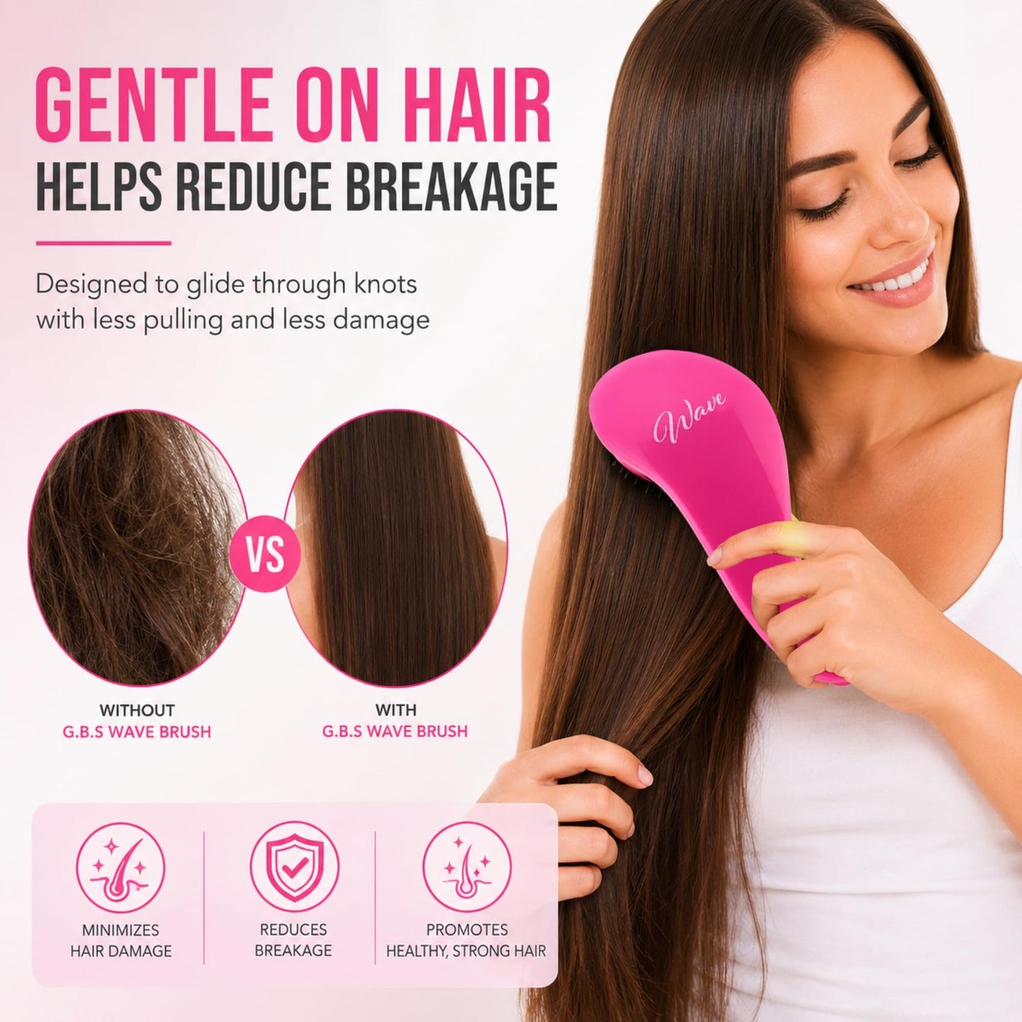 Detangling Hair Brush - Pink, Black & Grey, Pack of 4 for All Hair Types