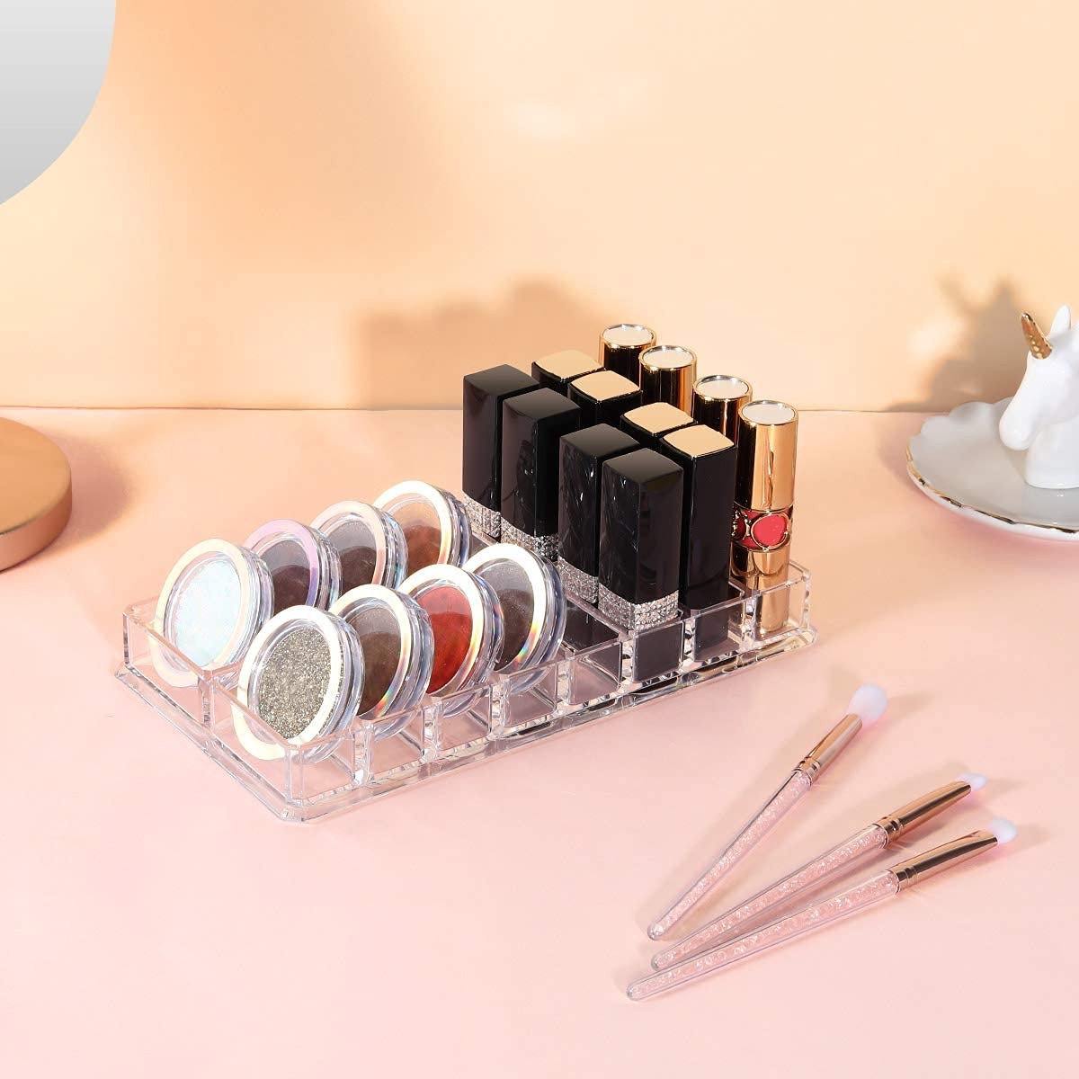Acrylic Makeup Organizer with 16 Slots for Eyeshadow and Cosmetics