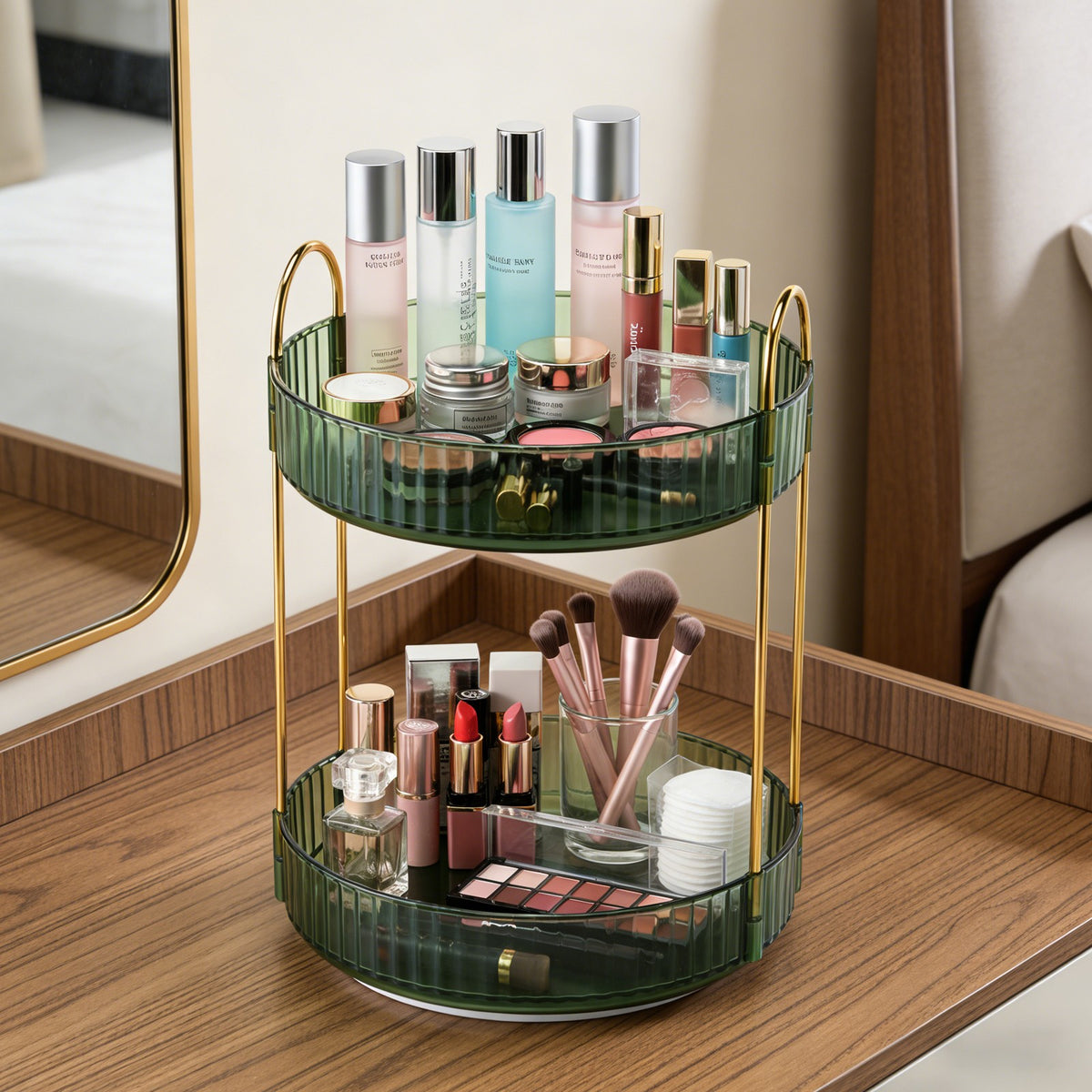 Rotating Makeup Organizer 2 Tiers for Vanity and Bathroom
