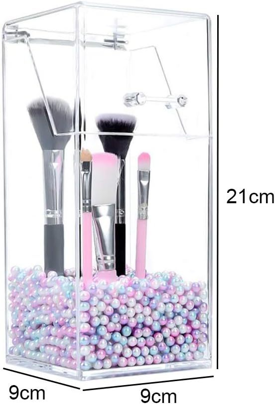 Clear Acrylic Makeup Brush Holder with Lid - Dust-Proof & Space-Saving Organizer