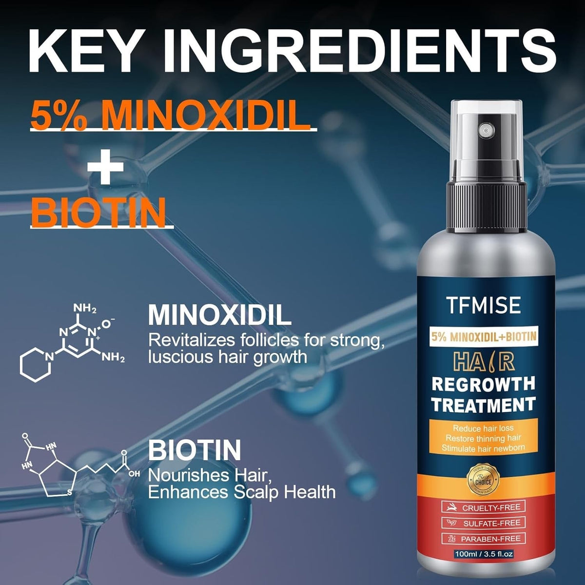 5% Minoxidil Hair Regrowth Spray for Men & Women - 5 Pack, 100ml