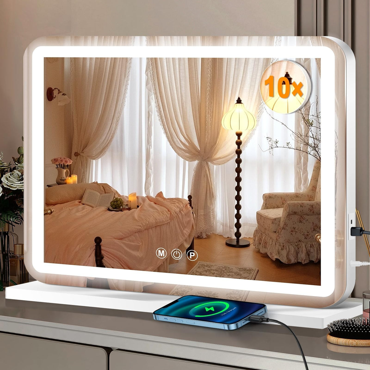 Lighted Makeup Vanity Mirror with 3 Color Dimmable LED Lights - 23x18 Inches