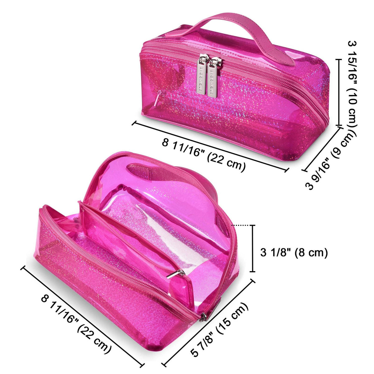 Pink Water-Resistant Makeup Organizer Bag with Multiple Compartments