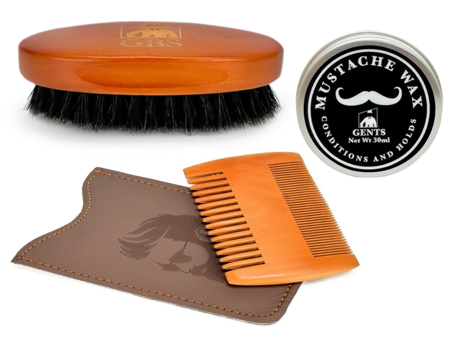 Wooden Beard Comb & Mustache Wax Set – Grooming & Styling Kit