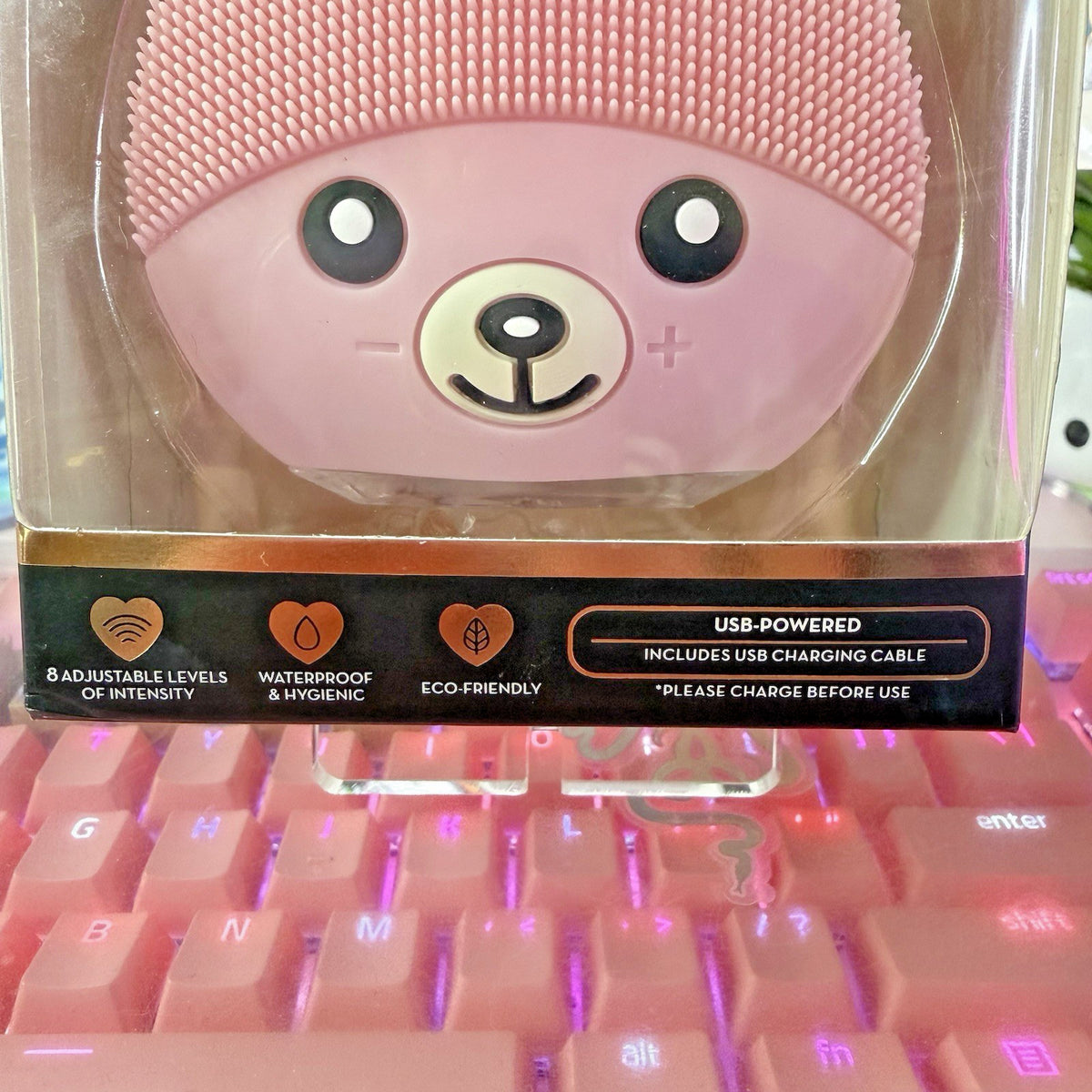Facial Cleansing & Firming Massager - Pink, USB Rechargeable, Bear-Shaped
