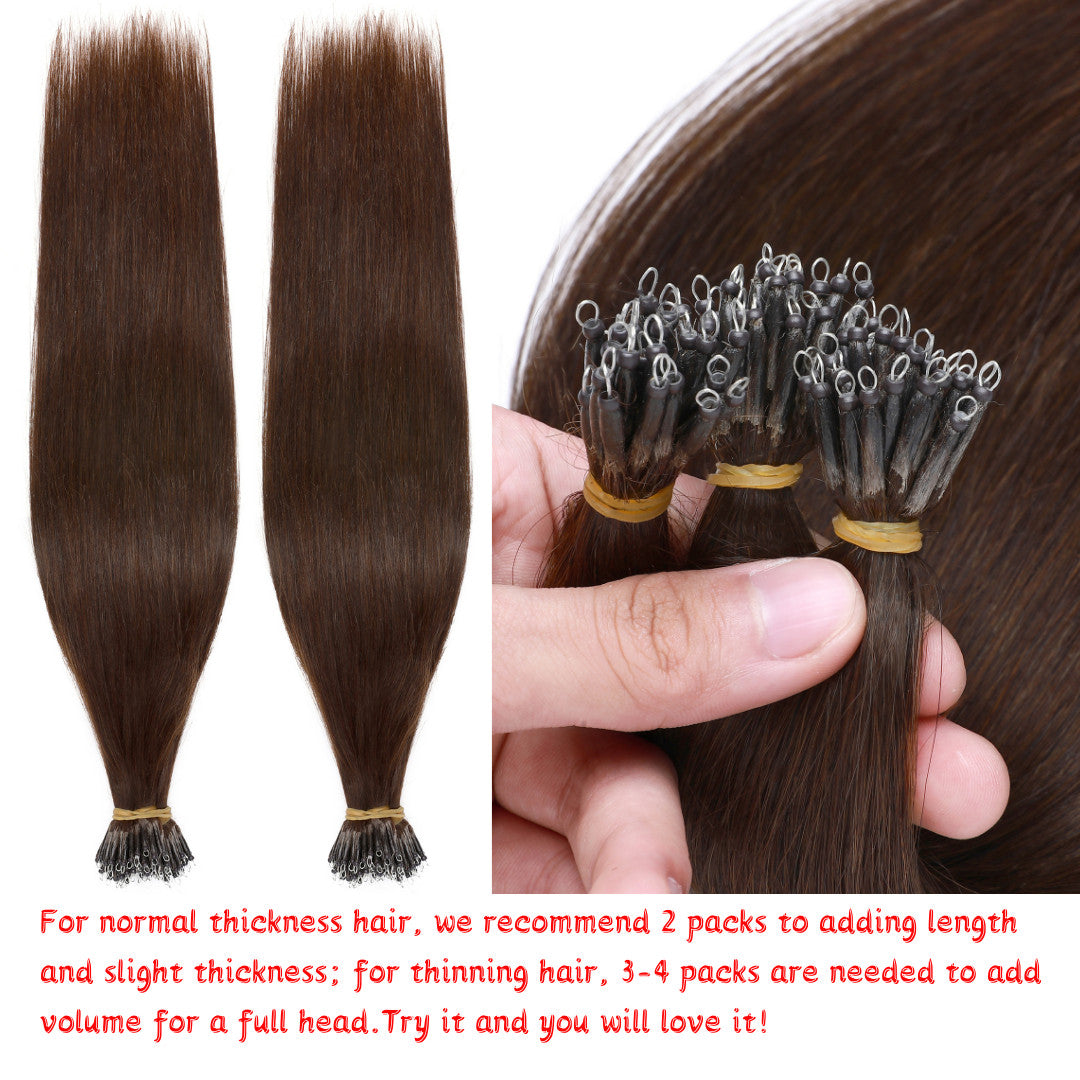 Thick Remy Human Hair Extensions Nano Ring Micro Loop Beads Caramel