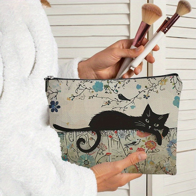 Black Cat Print Cosmetic Bag Travel Pouch for Women - Gift & Organizer