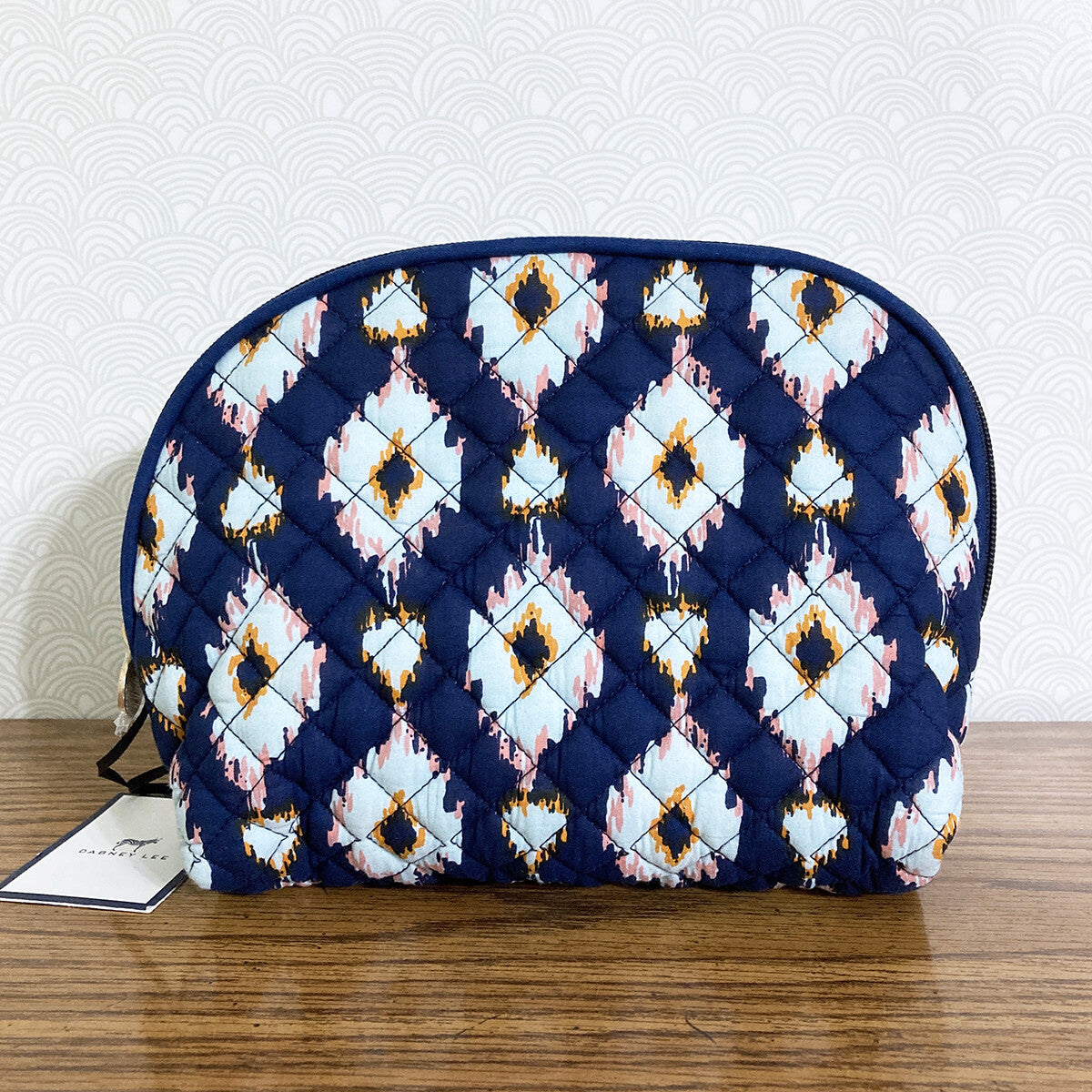 Dabney Lee Quilted Ikat Cosmetic Bag Navy Large 8" Travel Pouch