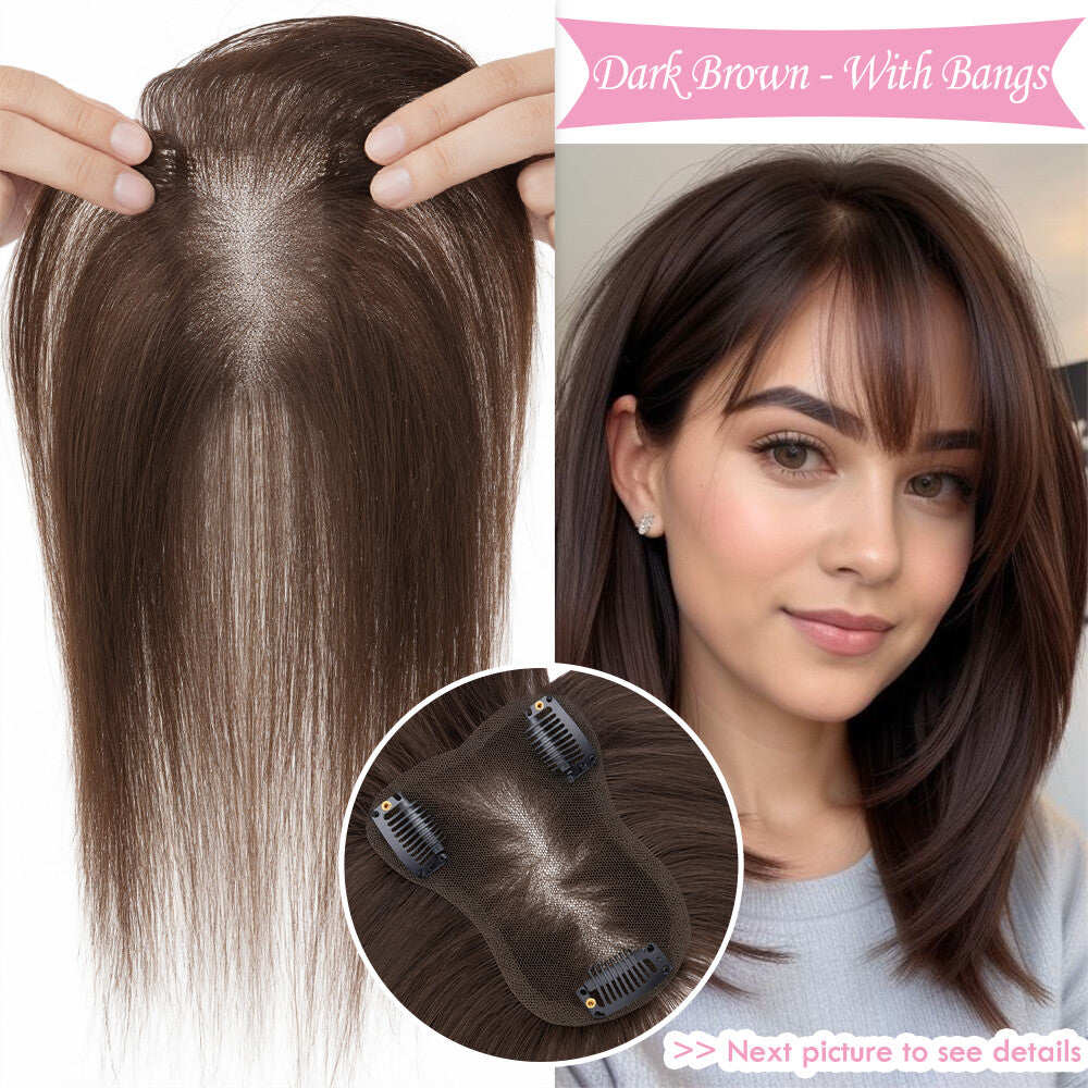 Clip-In Human Hair Extensions with Lace Base - Remy Hair Toppers, Full Head