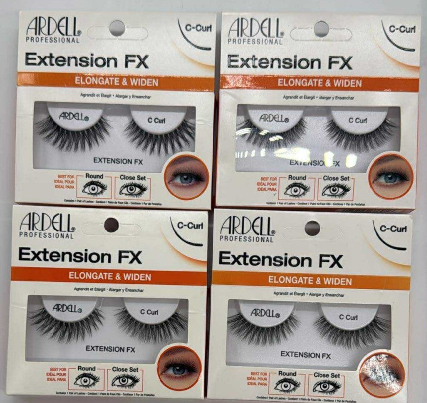 4-Pack Extension FX False Eyelashes - C Curl, Elongate & Widen, Black