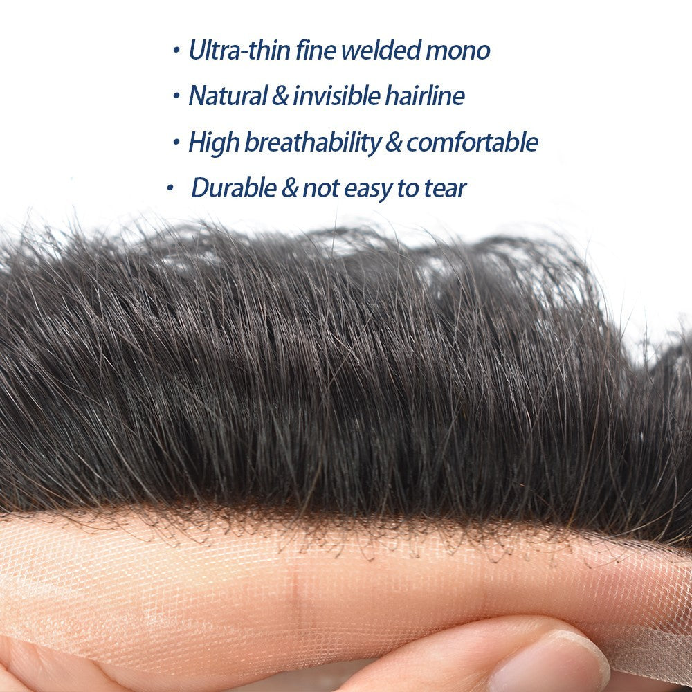 Men's Hairpiece Human Hair System with Fine Mono Lace Front