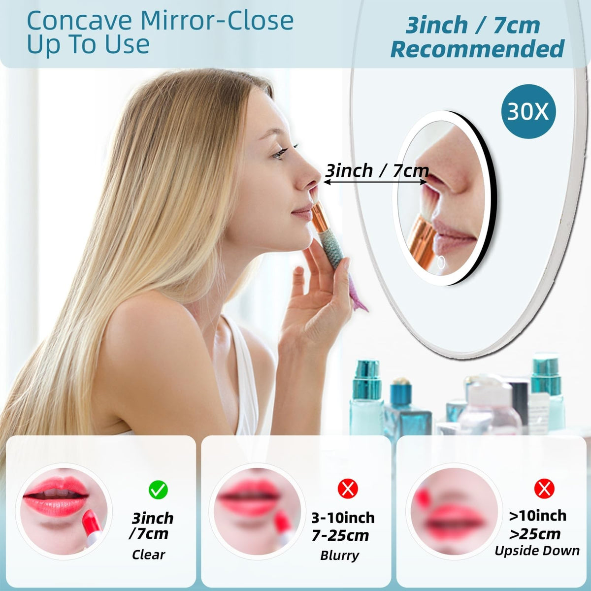 30x Lighted Magnifying Mirror with Suction Cups - Travel Makeup Mirror