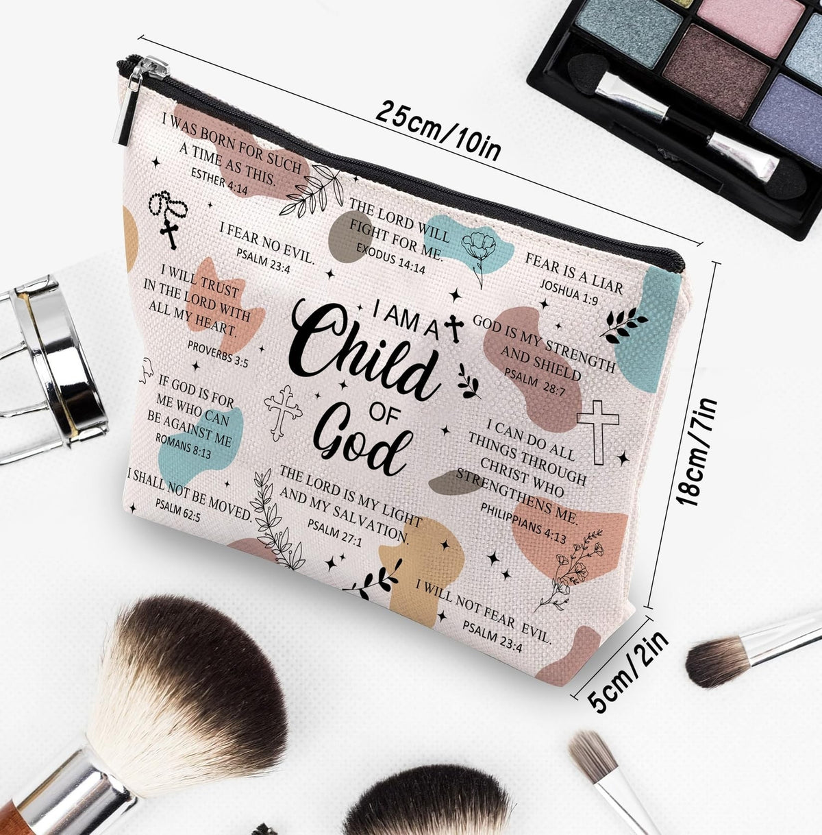 Christian Makeup Bag for Women - Religious Goddaughter Gift, Bible Verse Encouragement, Waterproof Canvas Pouch