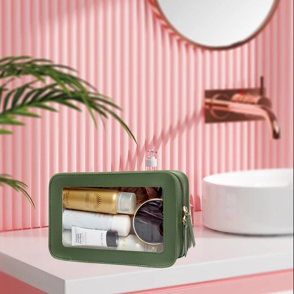Clear Makeup Bag Organizer TSA Approved Portable Travel Toiletry Green