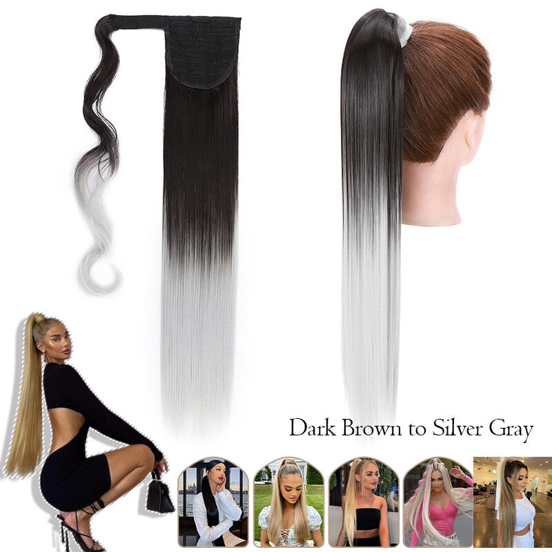Mega Thick Wrap-On Ponytail Extensions - Natural Human Hair, Curly Wavy Straight