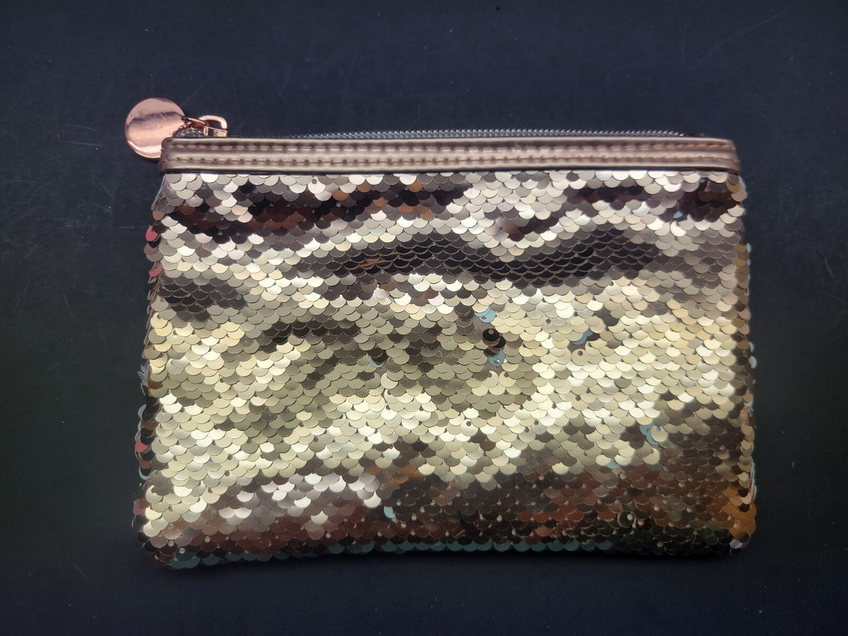 3 Pack Reversible Sequin Makeup Pouches Travel Bag Rose Gold & White
