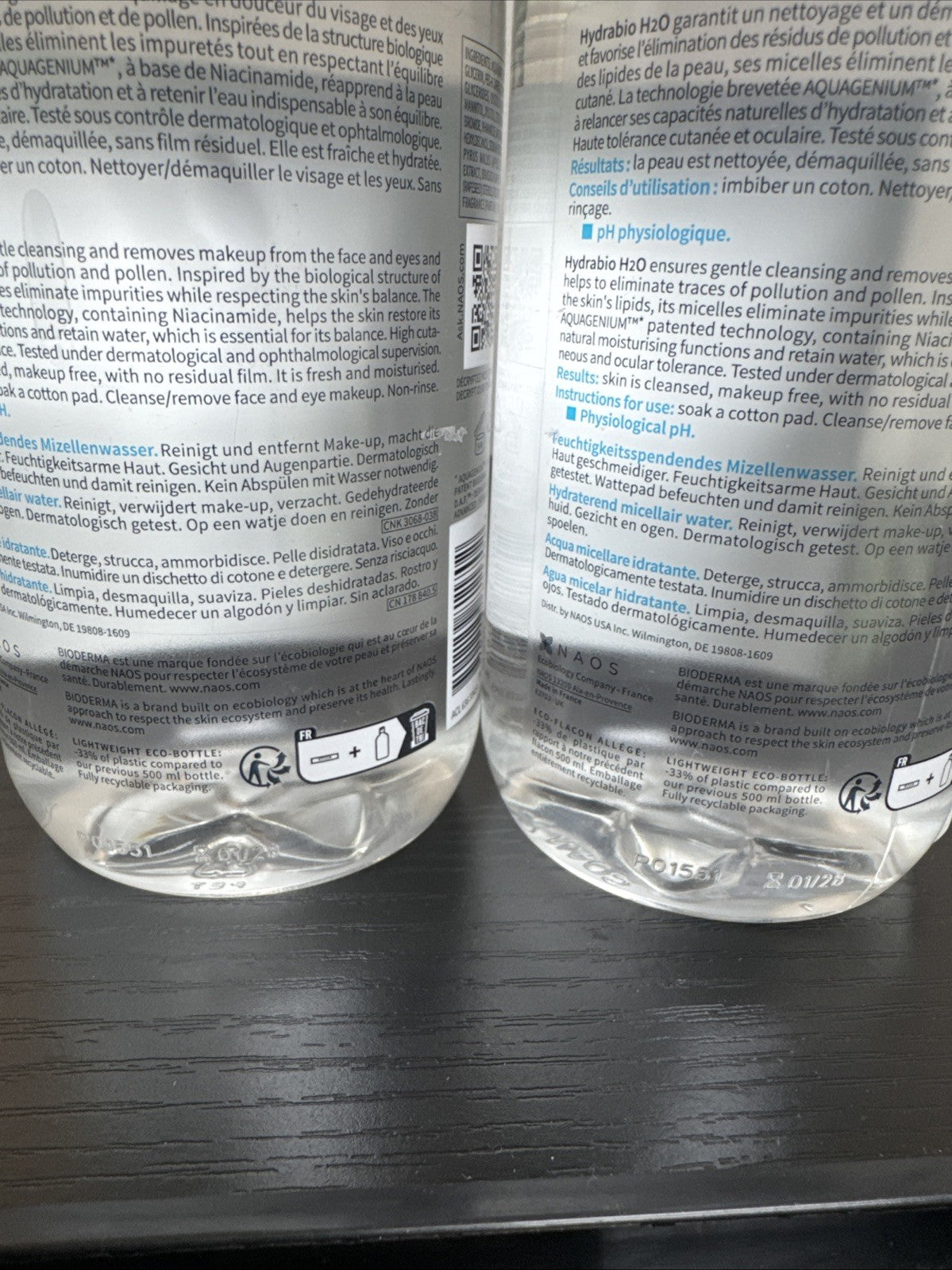 Micellar Water Makeup Remover - Hydrabio H2O by BIODERMA, 33.4 Fl Oz Set