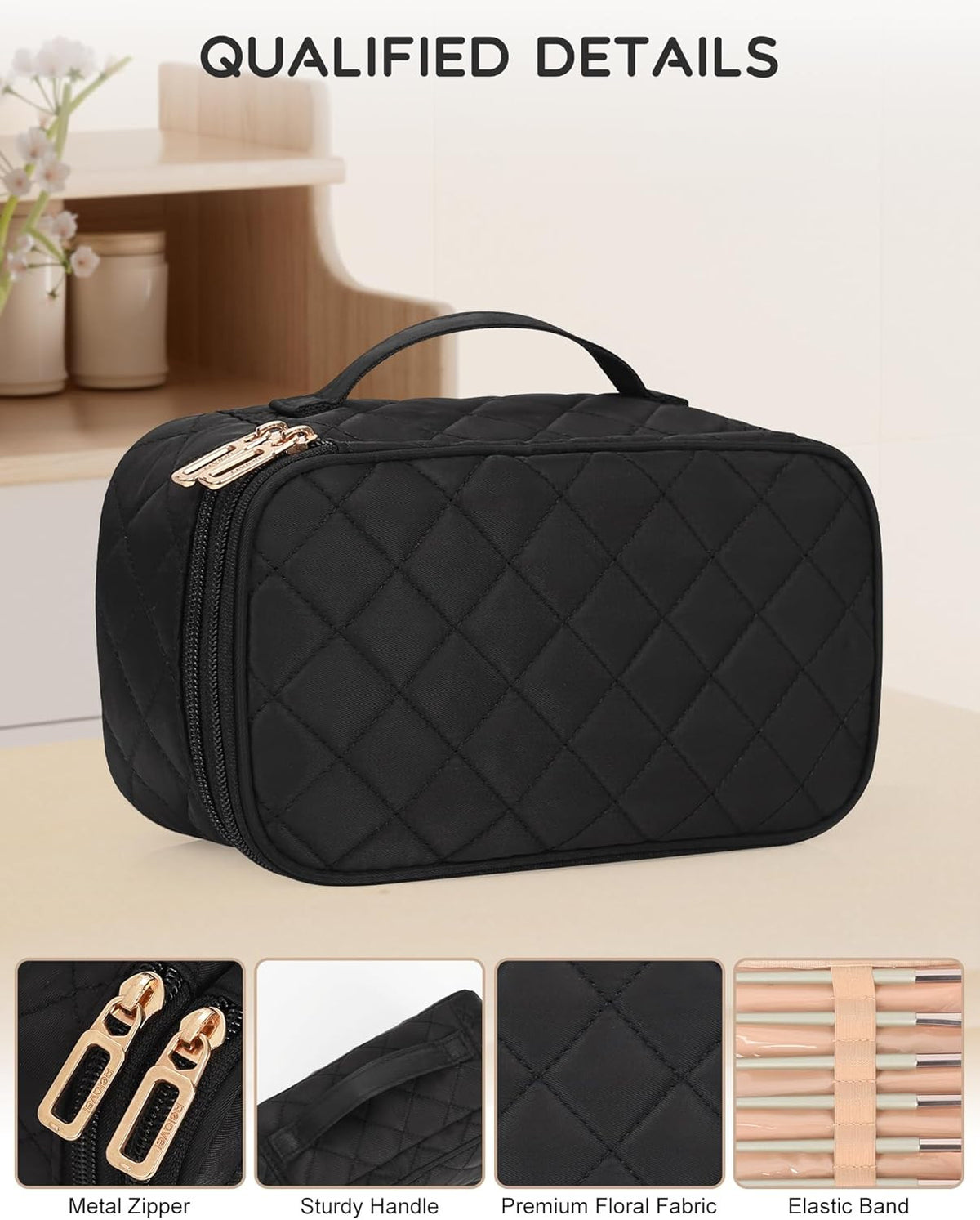 Small Travel Makeup Bag with Double Layer Organizer, Waterproof & Portable