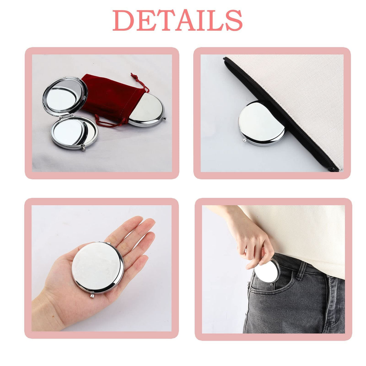 Mini Travel Compact Mirror with Magnifying & Standard Sides - Silver