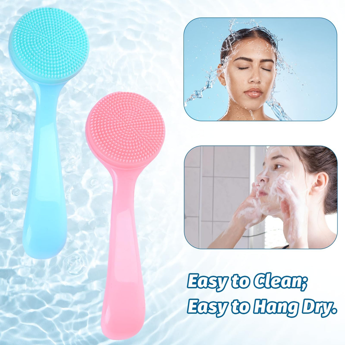 Silicone Facial Scrubbing Brushes 2-Pack Blue & Pink Skin Care Tools