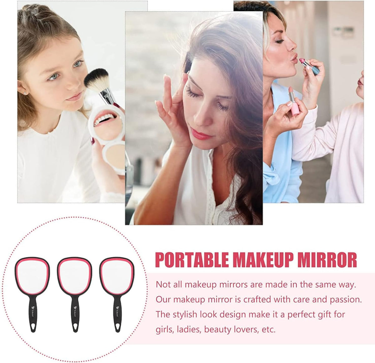 Lightweight Handheld Mirror with Handle for Makeup & Travel - Compact, Unbreakable, 1X Magnification