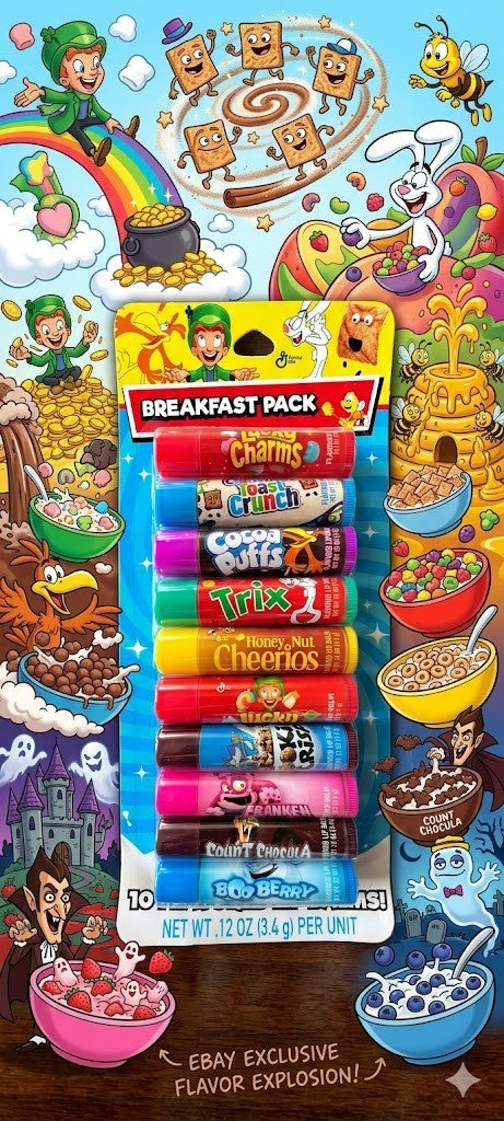 Cereal-Inspired Lip Balm Set - 10 Flavored Glosses with Collectible Designs