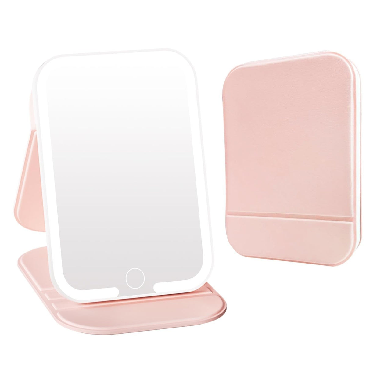 Rechargeable LED Travel Mirror with Lights, Dimmable Touch Screen - Pink