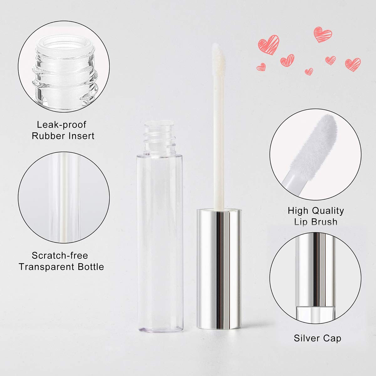 10 Pack Refillable Lip Gloss Tubes with Wand - 10ML Cosmetic Containers