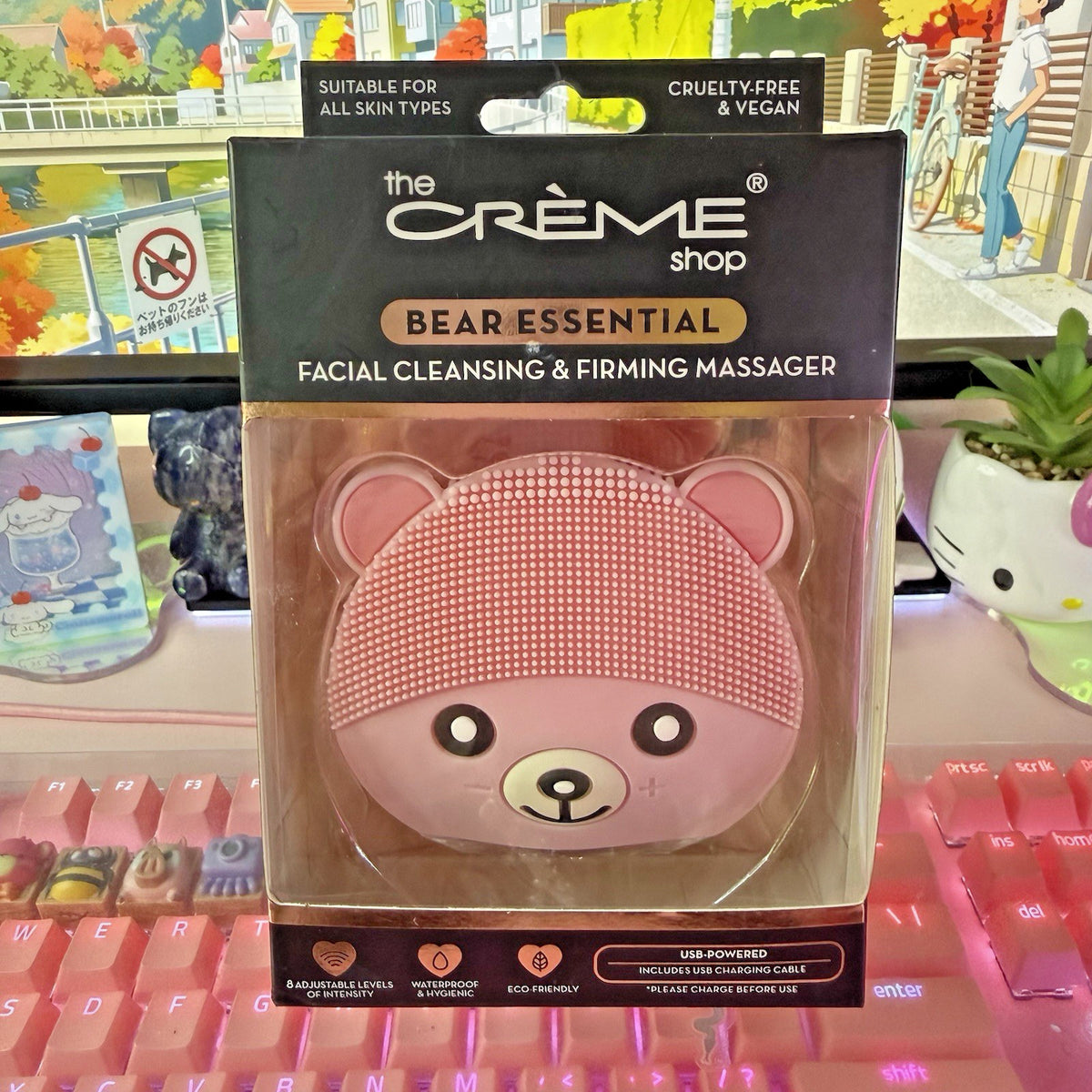 Facial Cleansing & Firming Massager - Pink, USB Rechargeable, Bear-Shaped