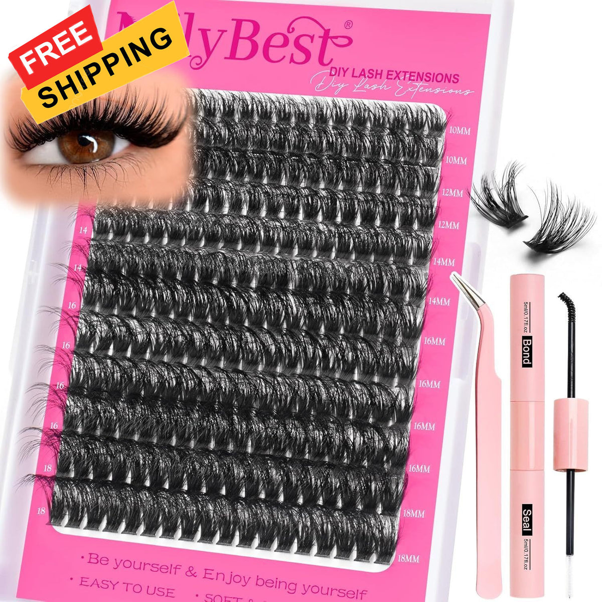 Eyelash Cluster Kit with 80D Fluffy Lashes, Lash Glue & Tweezers