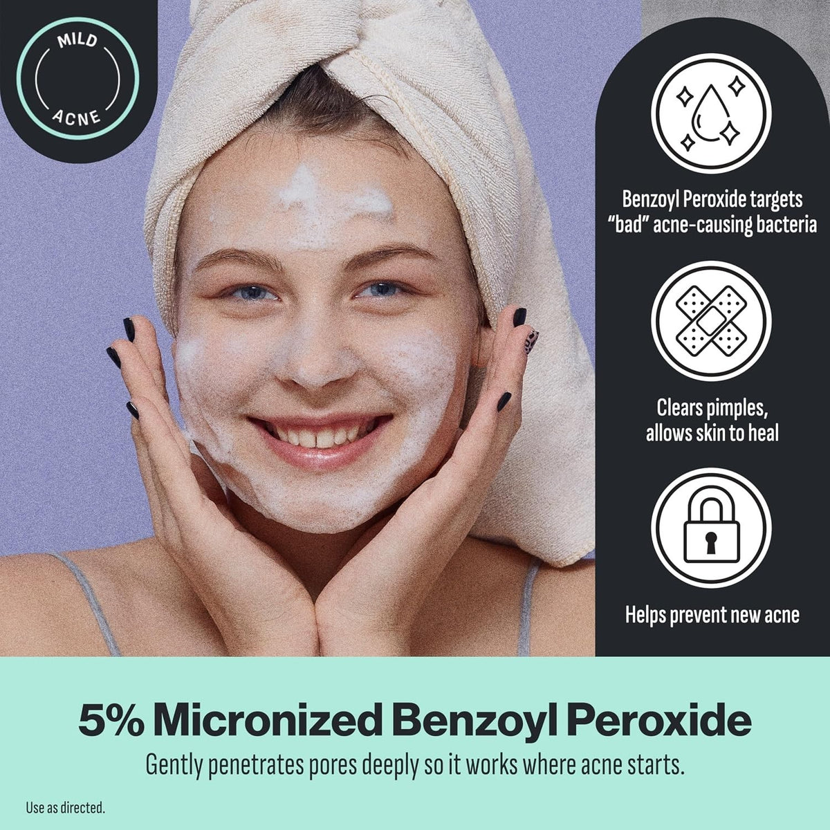 Benzoyl Peroxide Cream Cleanser for All Skin Types - 5 Ounce Unscented